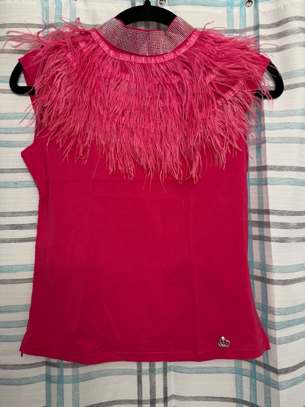 Women's Hot Pink Feather Trim Crop Top